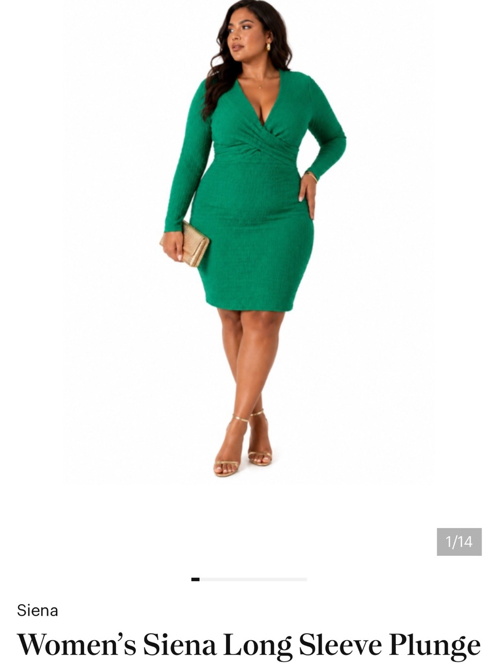 Siena Green Long Sleeve Plunge Knit Bodycon Dress